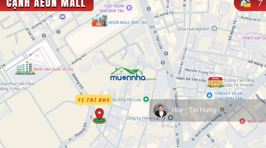 Bán nhà hẻm 504 kinh dương vương, 5 x 16m, 3 tấm, 7 tỷ, cạnh aeon mall
