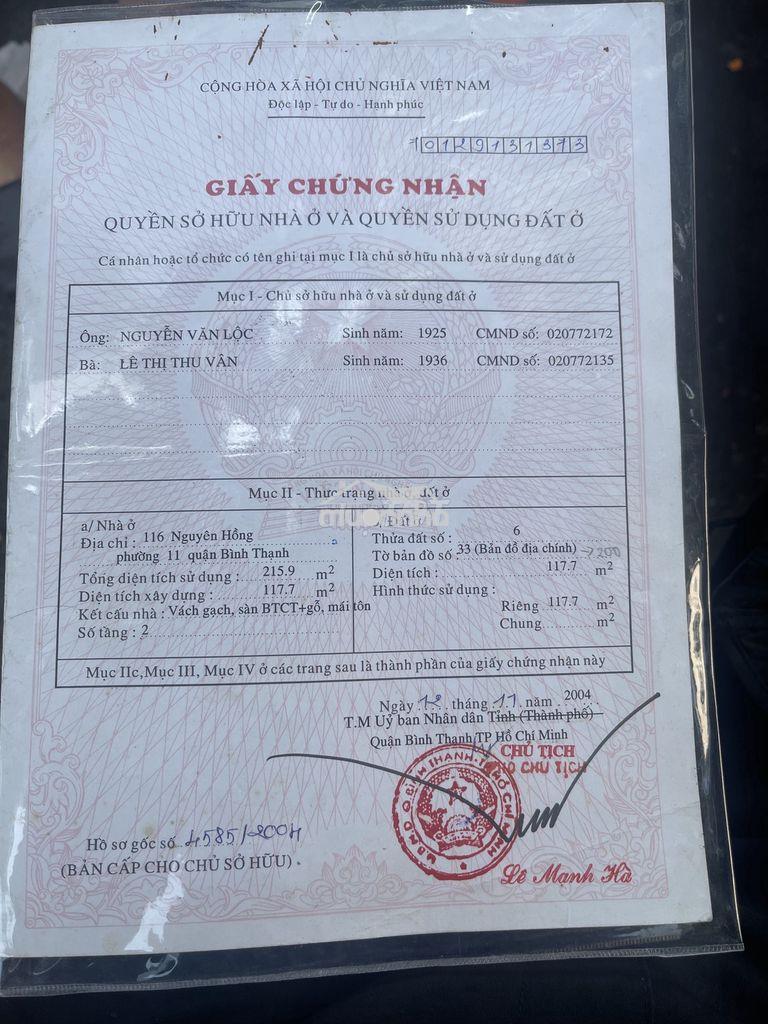 Nhà c4 mặt tiền 116 nguyên hồng