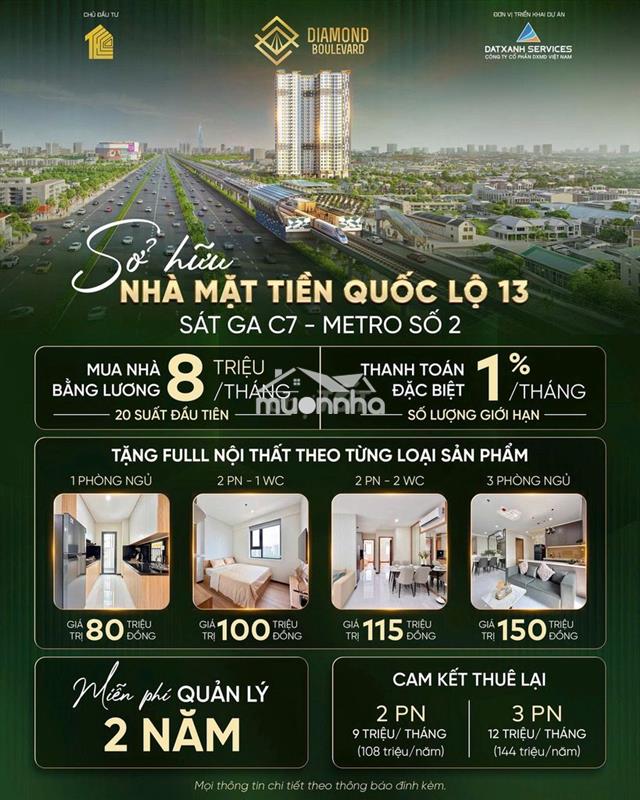 🔥Vốn 20% diamond boulevard kề aeon mall mặt tiền ql13 - góp 8tr/tháng!