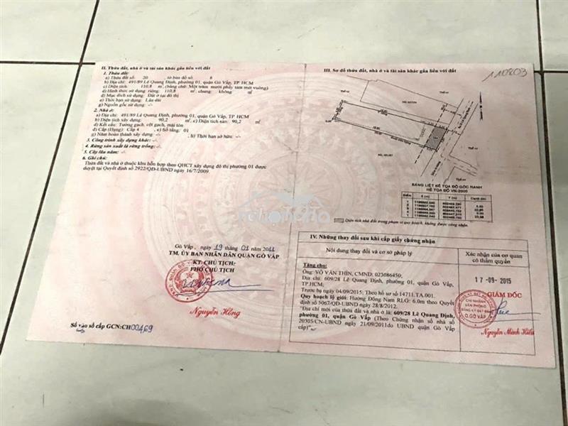 Cần bán gấp nhà 491/39 lê quang định dtcn 110 m2 giá 11 tỷ