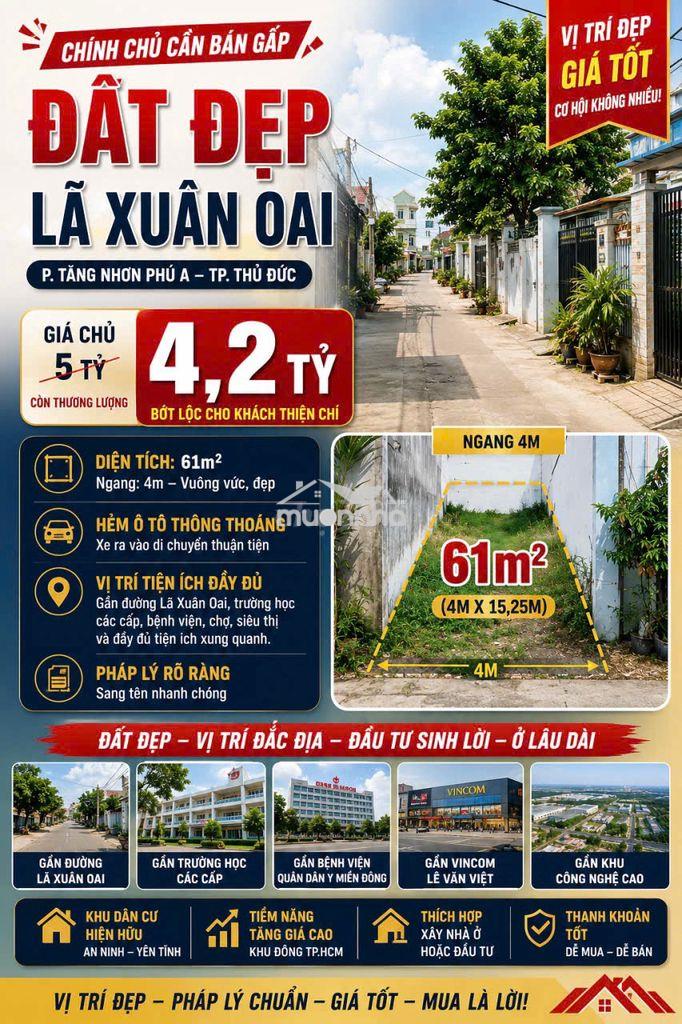 Bán đất lã xuân oai , 61m² ,giá chỉ 4,2 tỷ – gần khu công nghệ cao
