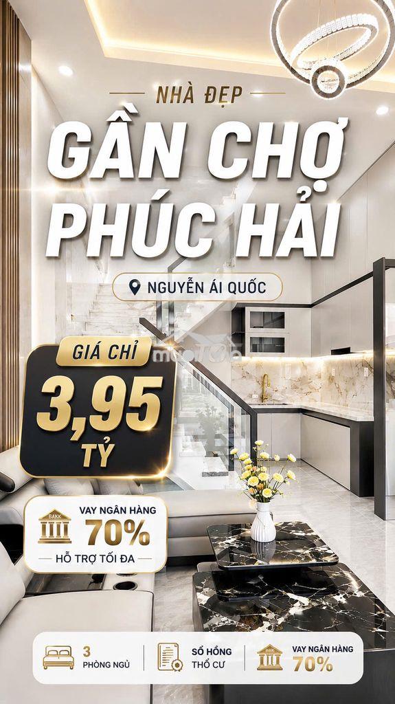 Bán nhà 1 trệt 1 lầu- 3pn gần chợ tân phong giá 3,95 tỷ