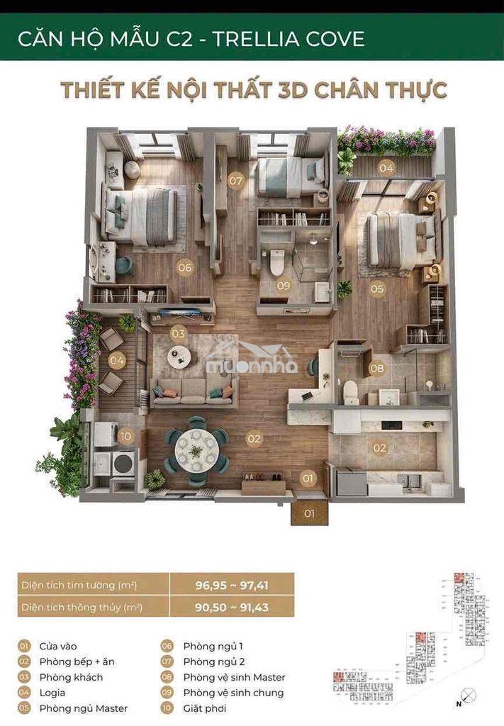 Bán căn trellia cove-mizuki park, 3pn 2 ban công đb-đn, 10% ký hđmb