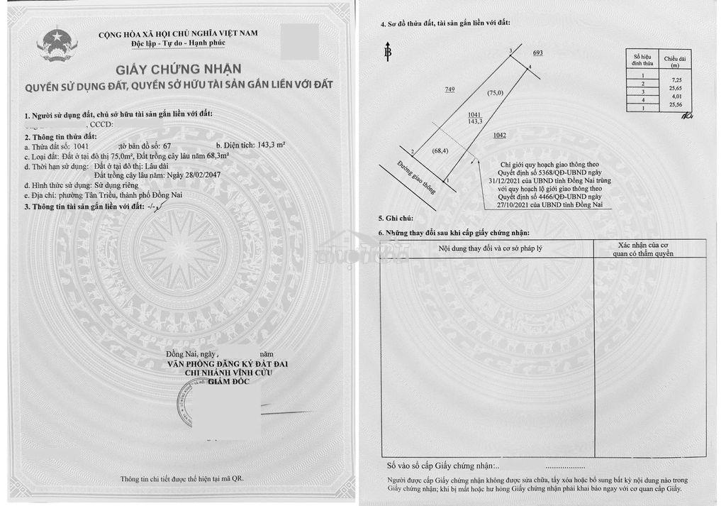 Mặt tiền ông bình - bình lợi  144m2 giá 1,6 tỷ sổ sẵn có thổ cư 75m2 - 3