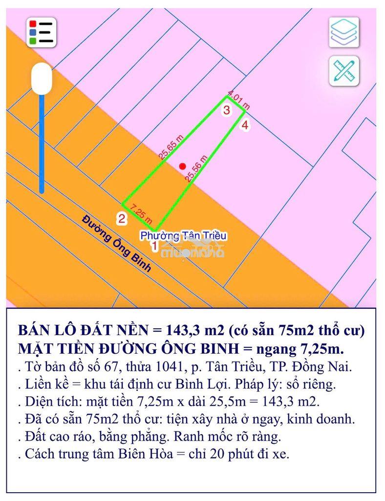 Mặt tiền ông bình - bình lợi  144m2 giá 1,6 tỷ sổ sẵn có thổ cư 75m2 - 2