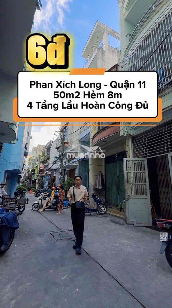 50m2 4 tầng lầu hẻm 8m cách mặt tiền 1 căn phan xích long quận 11