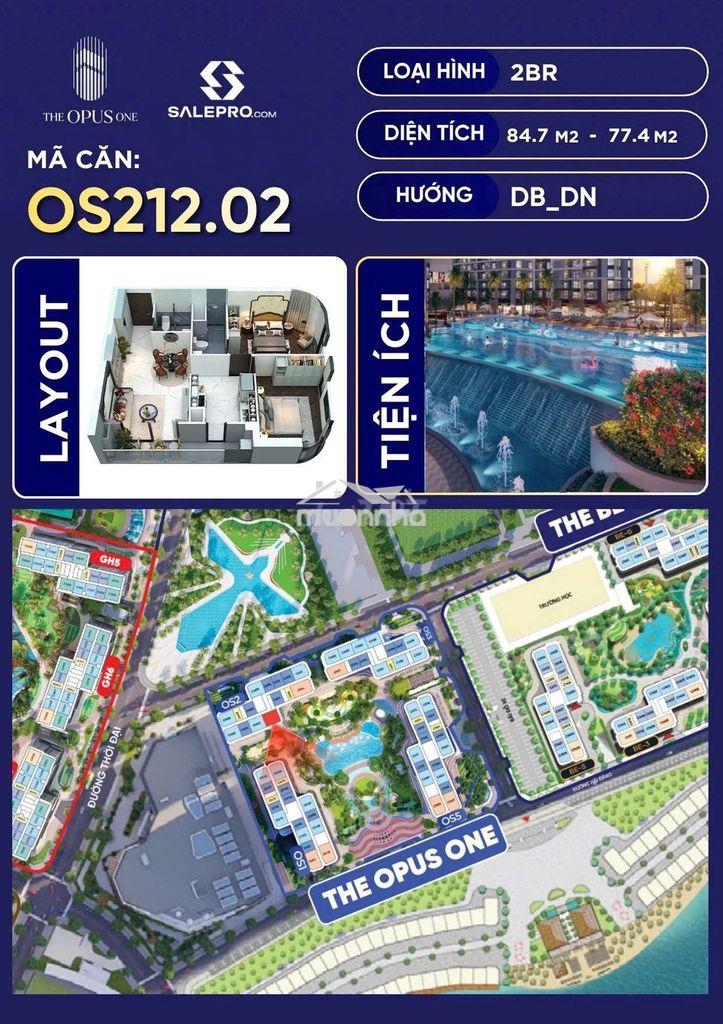 Căn hộ cao cấp opus one 2pn+ view bể bơi vô cực, cv 36ha 7,83 tỷ allin