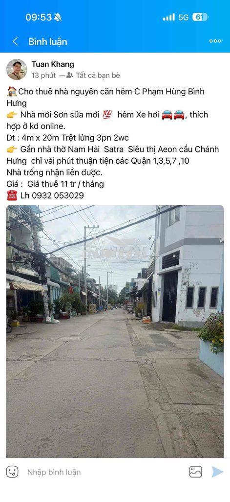 🏠Cho thuê nhà nguyên căn hẻm c phạm hùng bình hưng  👉 nhà mới sơn sữa - 3
