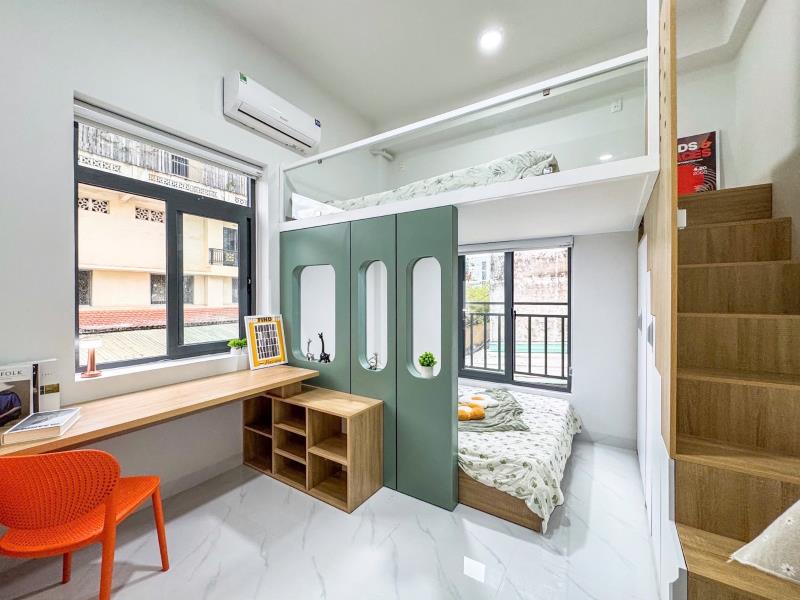 Cho thuê căn hộ có gác, 2 không gian ngủ, nơ trang long, bình thạnh gần vlu, có thang máy, bảo vệ