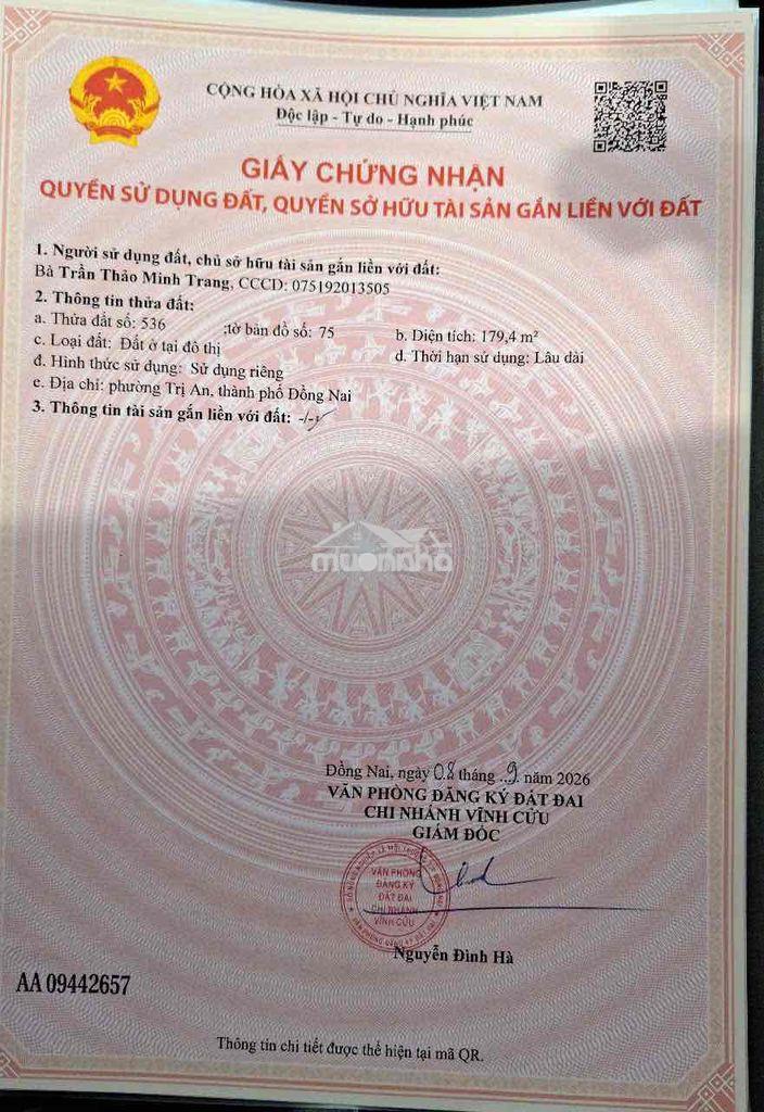 Bán đất trị an, vĩnh cửu, đồng nai