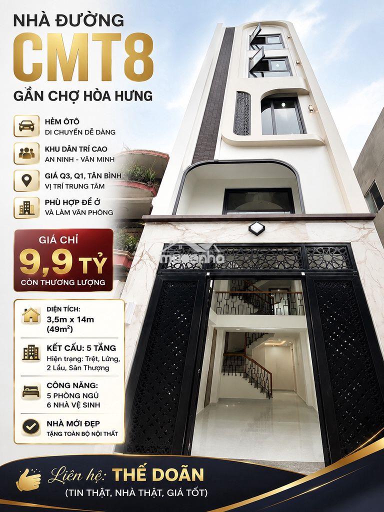 Nhà cmt8 gần chợ hòa hưng, hẻm ôtô, khu dân trí, giá q3, q1, tân bình