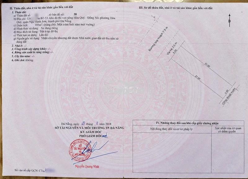Chính chủ bán đất nền nam hòa xuân b2.53 đường hói kiểng 14 giá 3.6 tỷ
