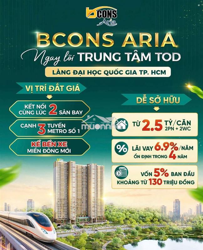 Bcons aria gần làng đại học – căn 2pn khoảng 2,5 tỷ nhận booking