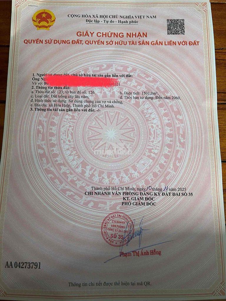 850tr 1.5 sào ,mt nhựa, khu dân cư-  xã hoà hiệp- tp hcm - 2