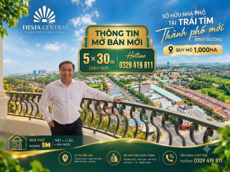 Diện tích 150m² (5m x 30m). kết cấu 1 trệt 2 lầu với 2 mặt tiền trước sau becamex bình dương