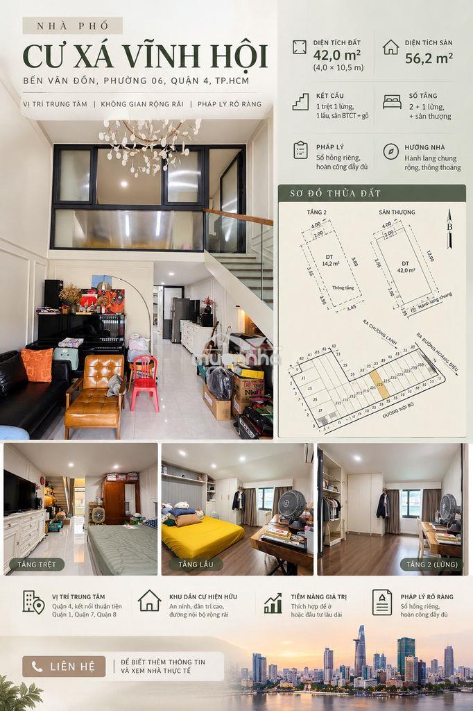 Cư xá vĩnh hội – quận 4 | 42m² | 1 tầng + lửng